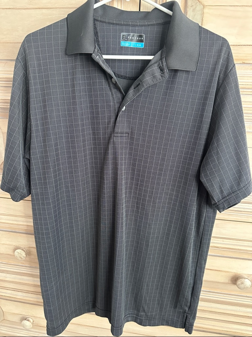 PGA Tour Charcoal Gray Windowpane Polo